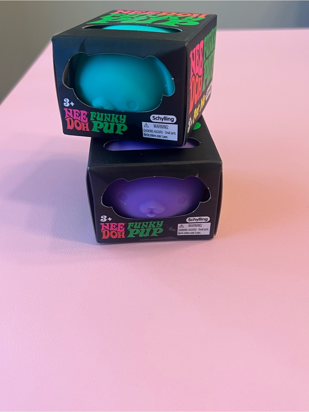 Authentic Set of 2 NeeDoh Funky Pups - Teal and Purple